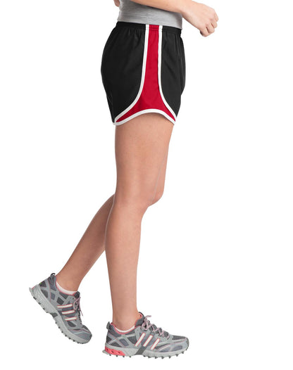 Blk/Tr Red/Wht Sport-Tek Women's Cadence Short. LST304
