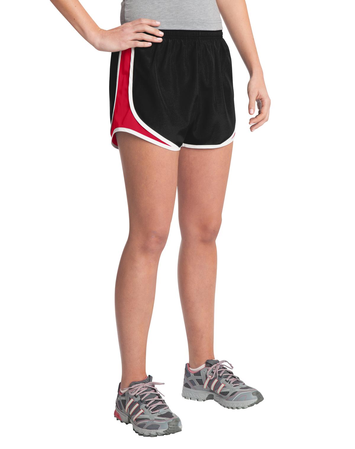 Blk/Tr Red/Wht Sport-Tek Women's Cadence Short. LST304