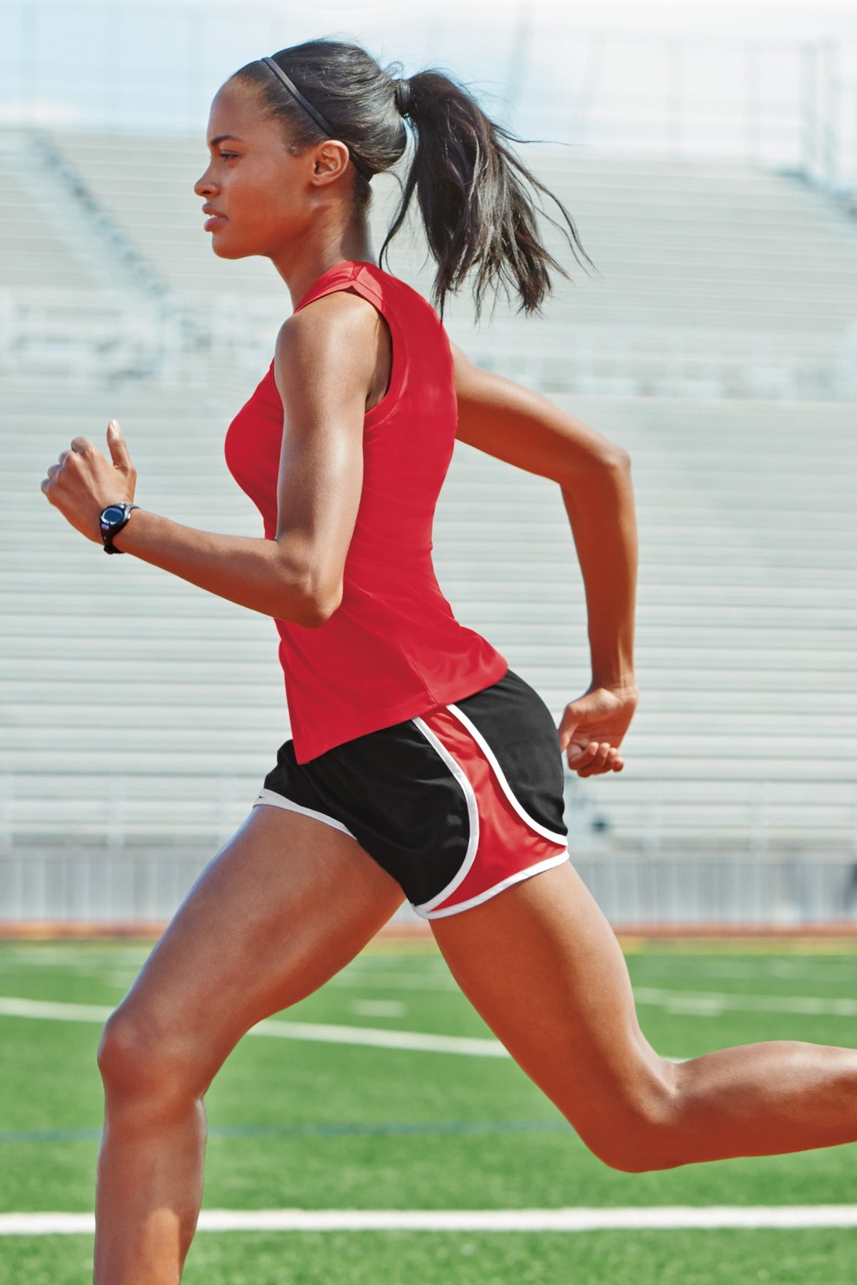 Blk/Tr Red/Wht Sport-Tek Women's Cadence Short. LST304