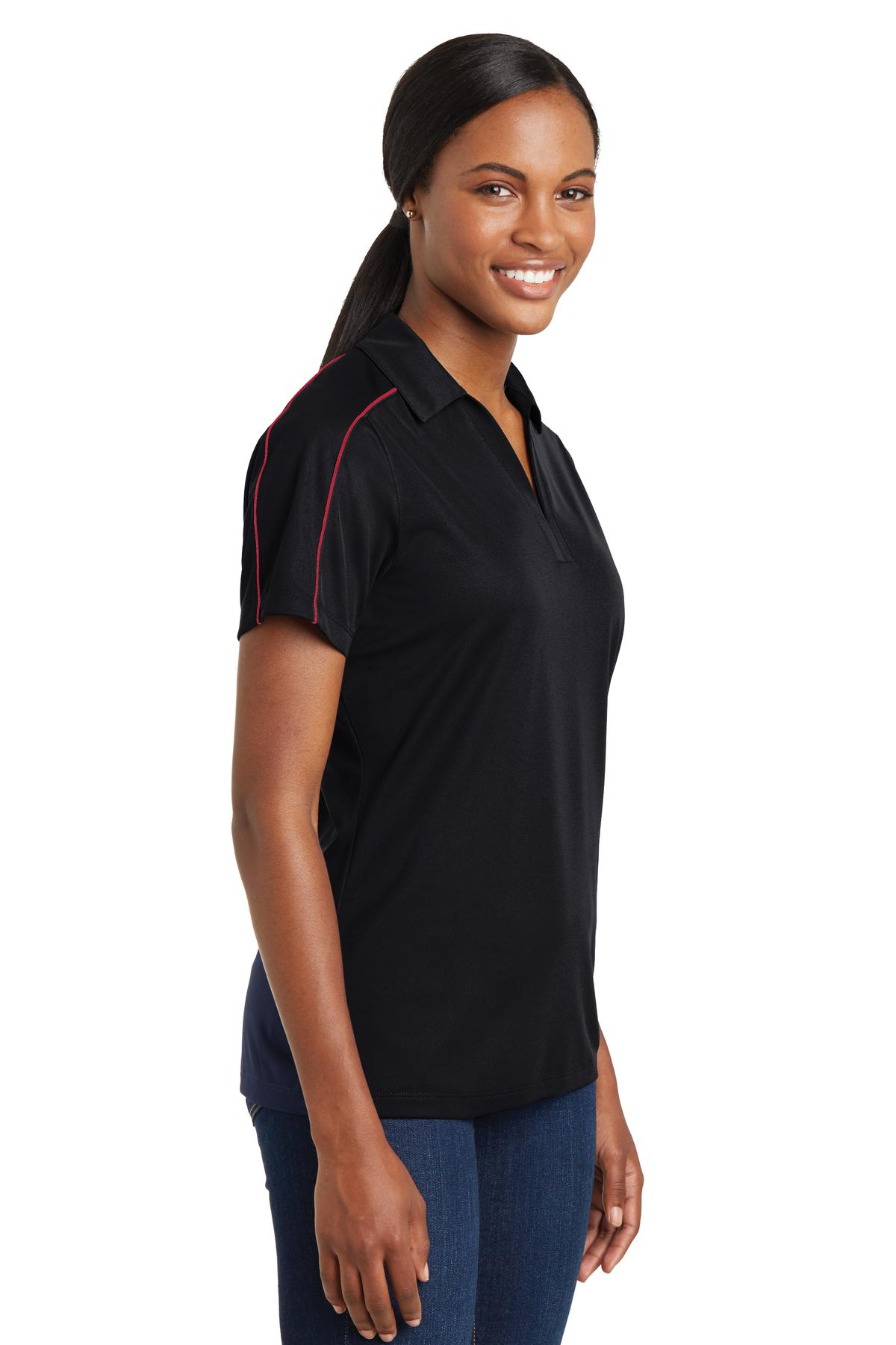Blk/True Red Sport-Tek Women's Micropique Sport-Wick Piped Polo. LST653