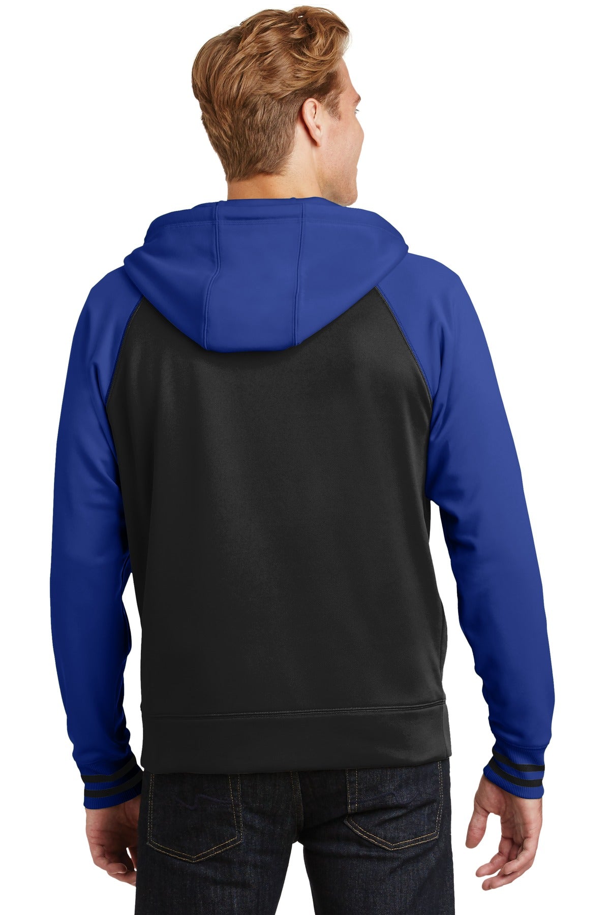 Blk/True Royal Sport-Tek Sport-Wick Varsity Fleece Full-Zip Hooded Jacket. ST236