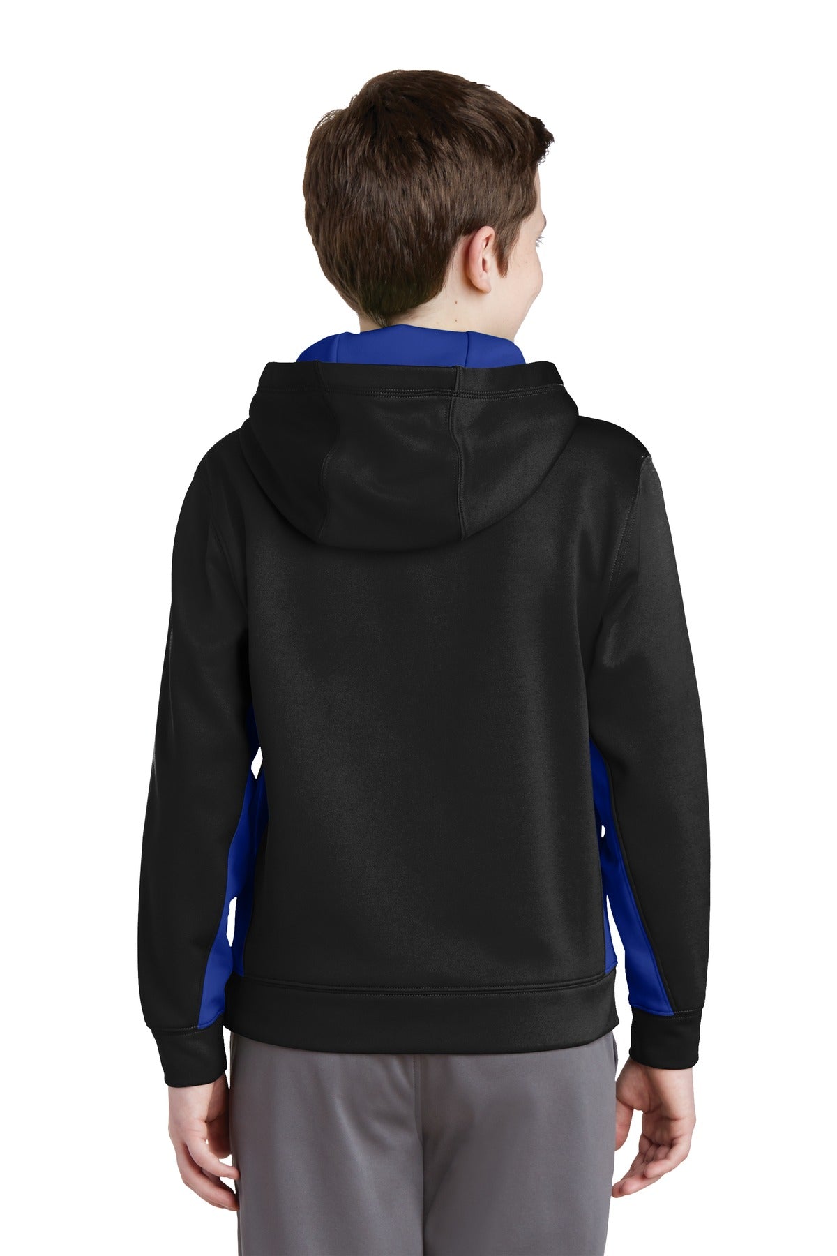 Blk/True Royal Sport-Tek Youth Sport-Wick Fleece Colorblock Hooded Pullover. YST235