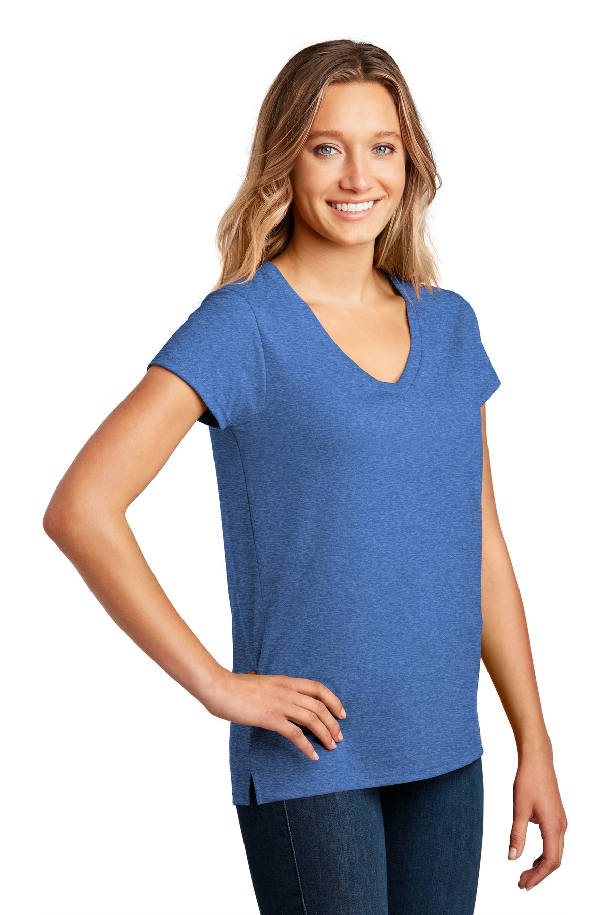 Blue Heather District Women's Re-Tee V-Neck DT8001