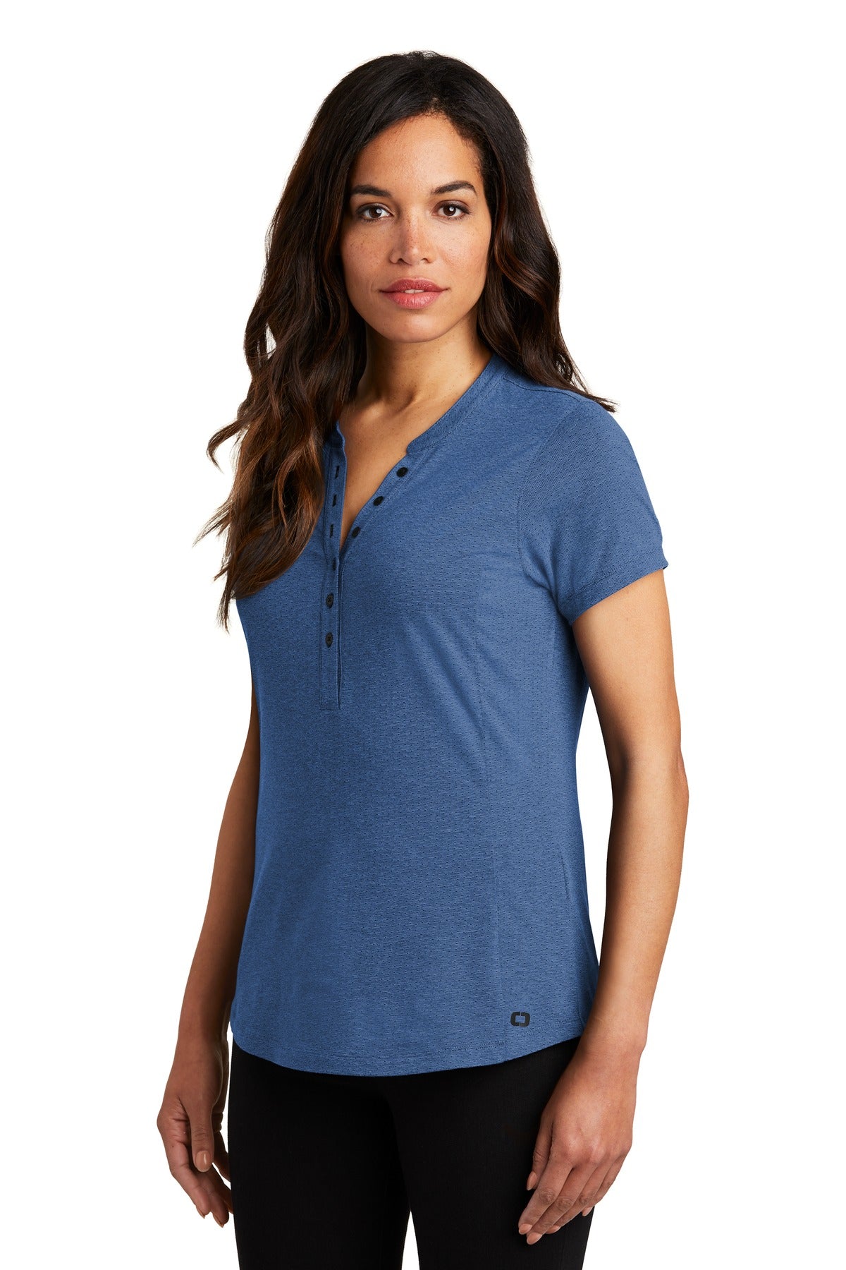 Blue Hthr OGIO Women's Tread Henley. LOG136