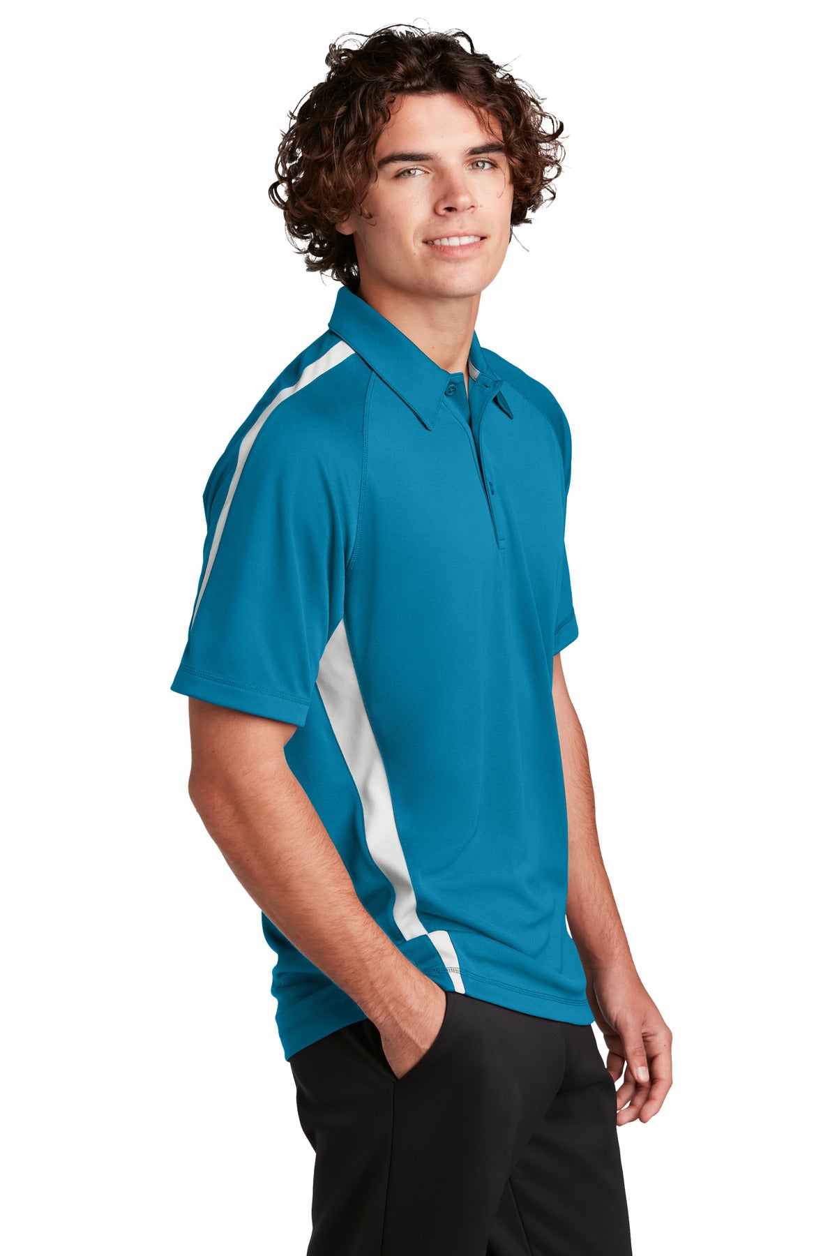 Blue Wake/Wht Sport-Tek PosiCharge Micro-Mesh Colorblock Polo. ST685