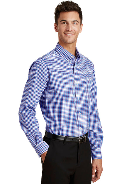 Blue/Purple Port Authority Long Sleeve Gingham Easy Care Shirt. S654