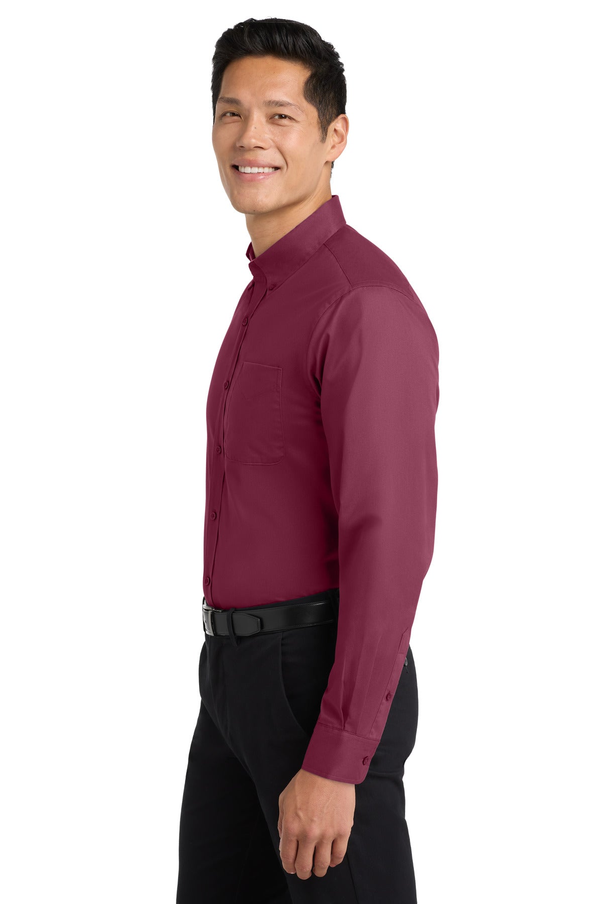 Burg/Lt Stone Port Authority Extended Size Long Sleeve Easy Care Shirt S608ES