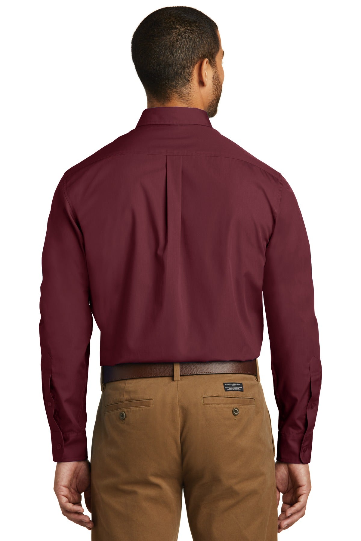 Burgundy Port Authority Long Sleeve Carefree Poplin Shirt. W100
