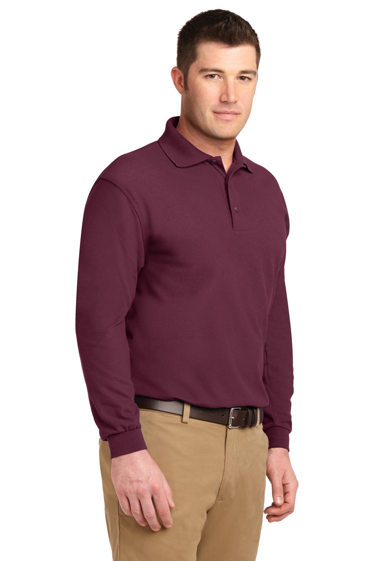 Burgundy Port Authority Silk Touch Long Sleeve Polo. K500LS