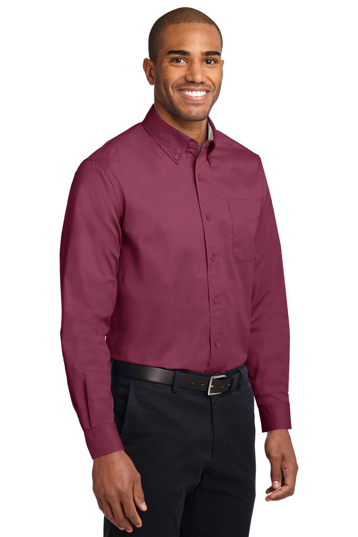 Burgundy Port Authority Tall Long Sleeve Easy Care Shirt. TLS608