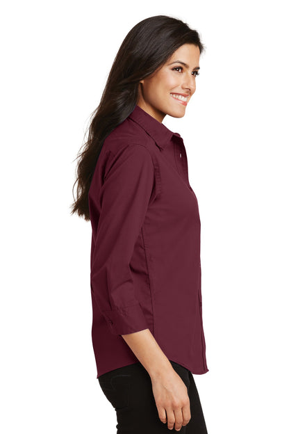 Burgundy Port Authority Women's 3/4-Sleeve Easy Care Shirt. L612