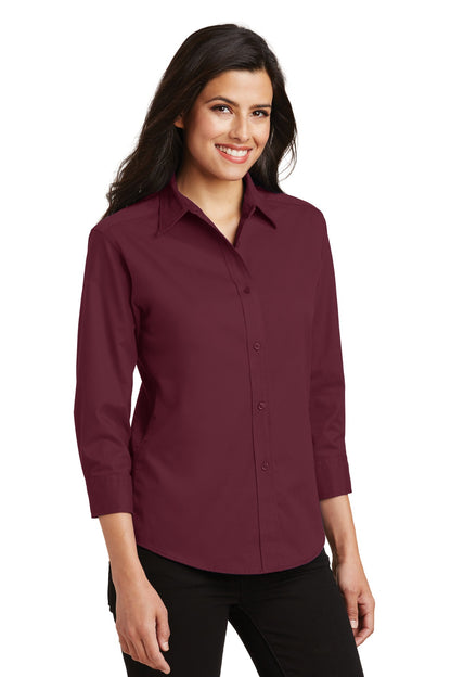 Burgundy Port Authority Women's 3/4-Sleeve Easy Care Shirt. L612