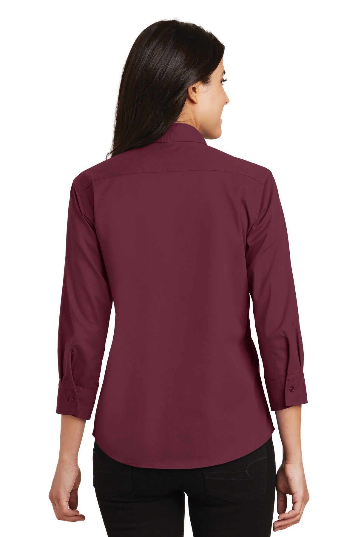 Burgundy Port Authority Women's 3/4-Sleeve Easy Care Shirt. L612