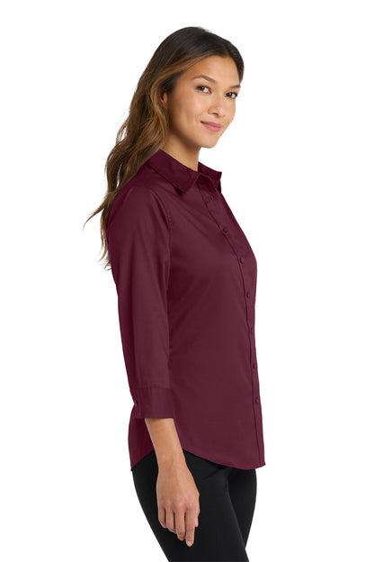 Burgundy Port Authority Women's 3/4-Sleeve Easy Care Shirt. L612