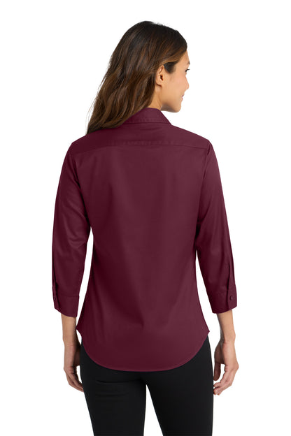 Burgundy Port Authority Women's 3/4-Sleeve Easy Care Shirt. L612