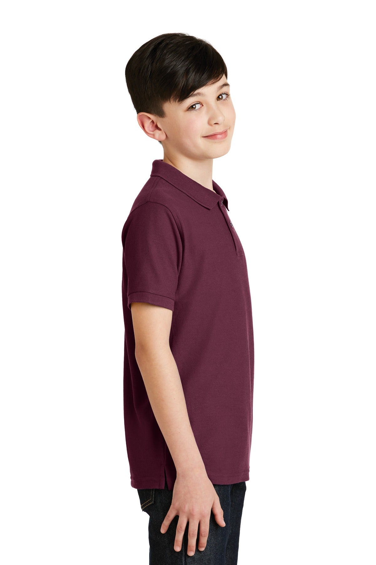 Burgundy Port Authority Youth Silk Touch Polo. Y500