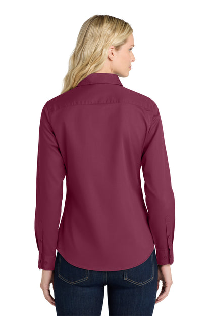 Burgundy/Lt St Port Authority Women's Long Sleeve Easy Care Shirt. L608