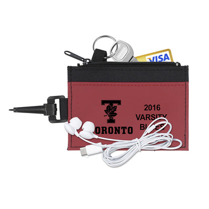 Mobile Tech Earbud Kit in Travel ID Wallet Components inserted into Zipper Pouch ID Wallet