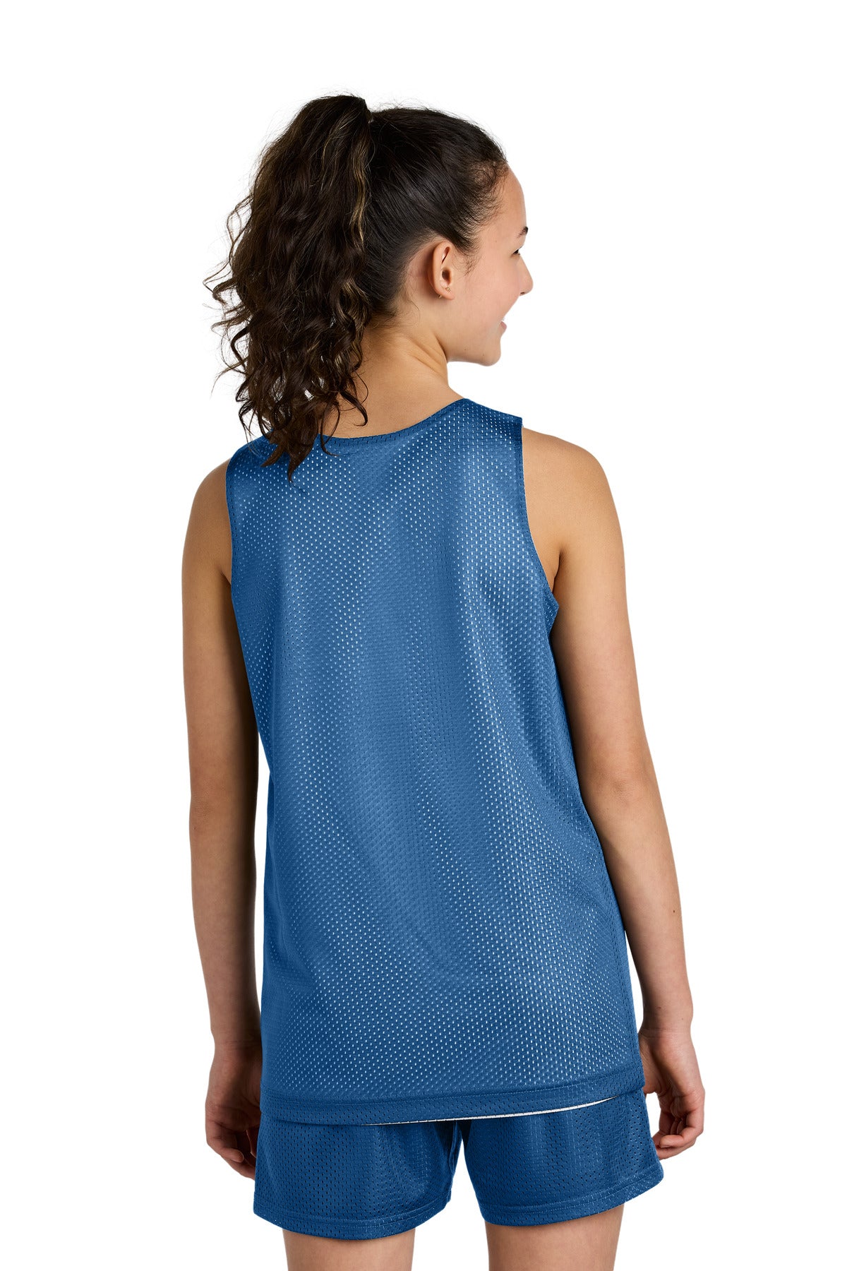 CarBl/Wht Sport-Tek Youth PosiCharge Reversible Mesh Tank YST5000