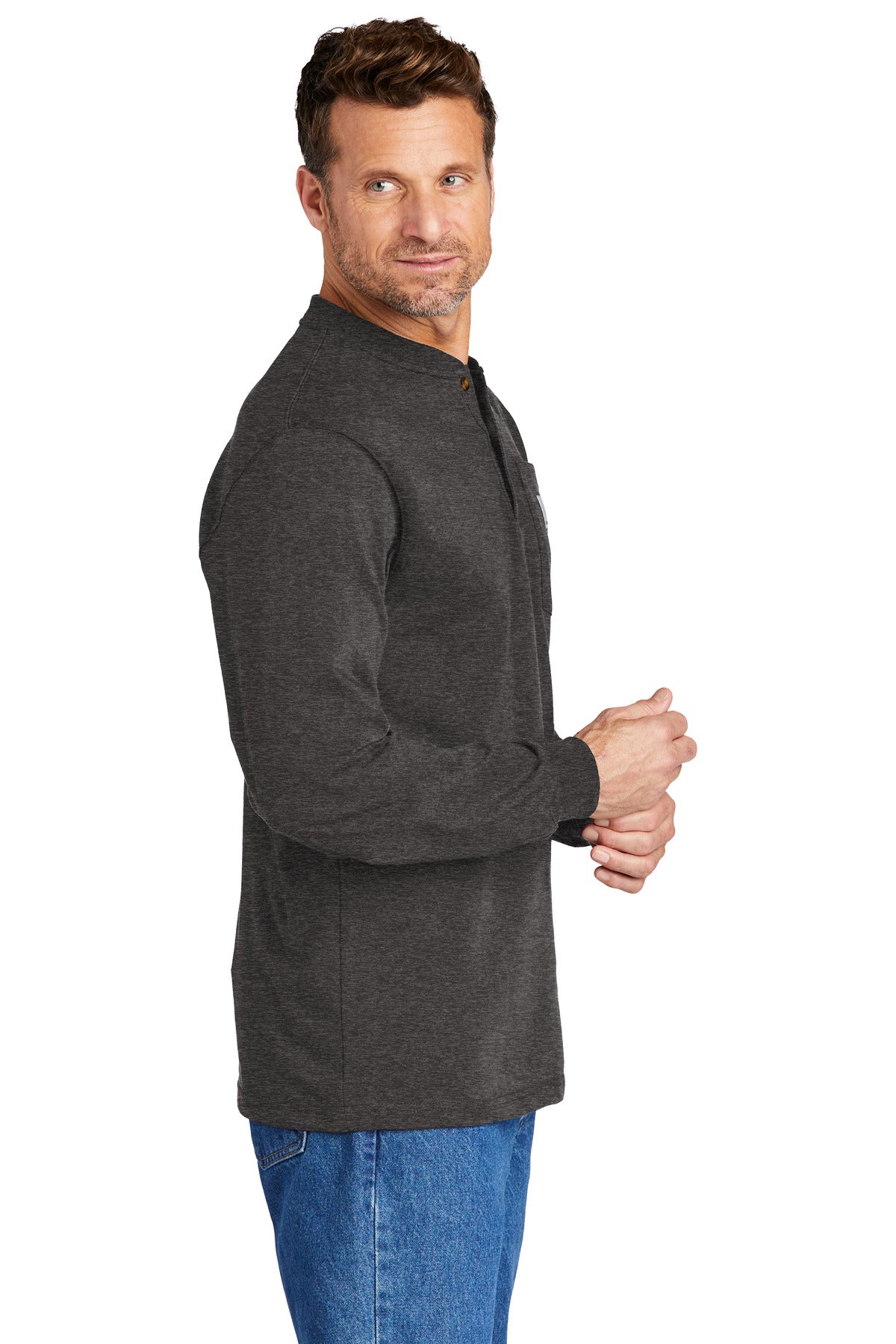 Carbon Heather Carhartt Long Sleeve Henley T-Shirt CTK128
