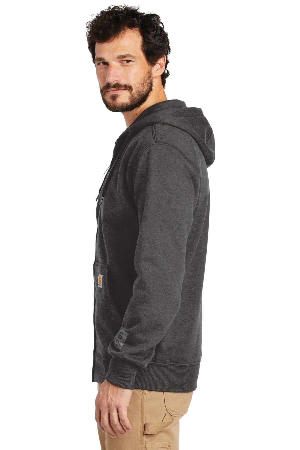 Carbon Heather Carhartt Rain Defender Paxton Heavyweight Hooded Zip-Front Sweatshirt. CT100614