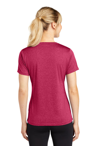 Cardinal Hthr Sport-Tek Women's Heather Contender Scoop Neck Tee. LST360
