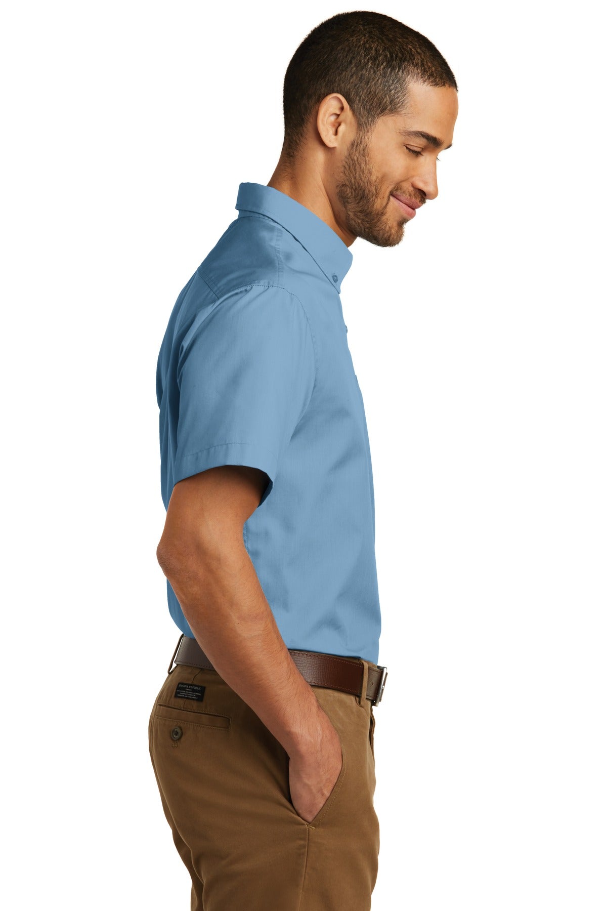 Carolina Blue Port Authority Short Sleeve Carefree Poplin Shirt. W101