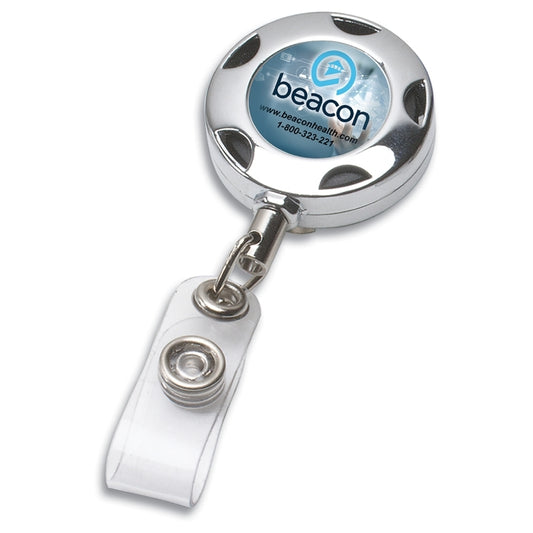 32" Cord Round Chrome Solid Metal Sport Retractable Badge Reel and Badge Holder with Laser Imprint