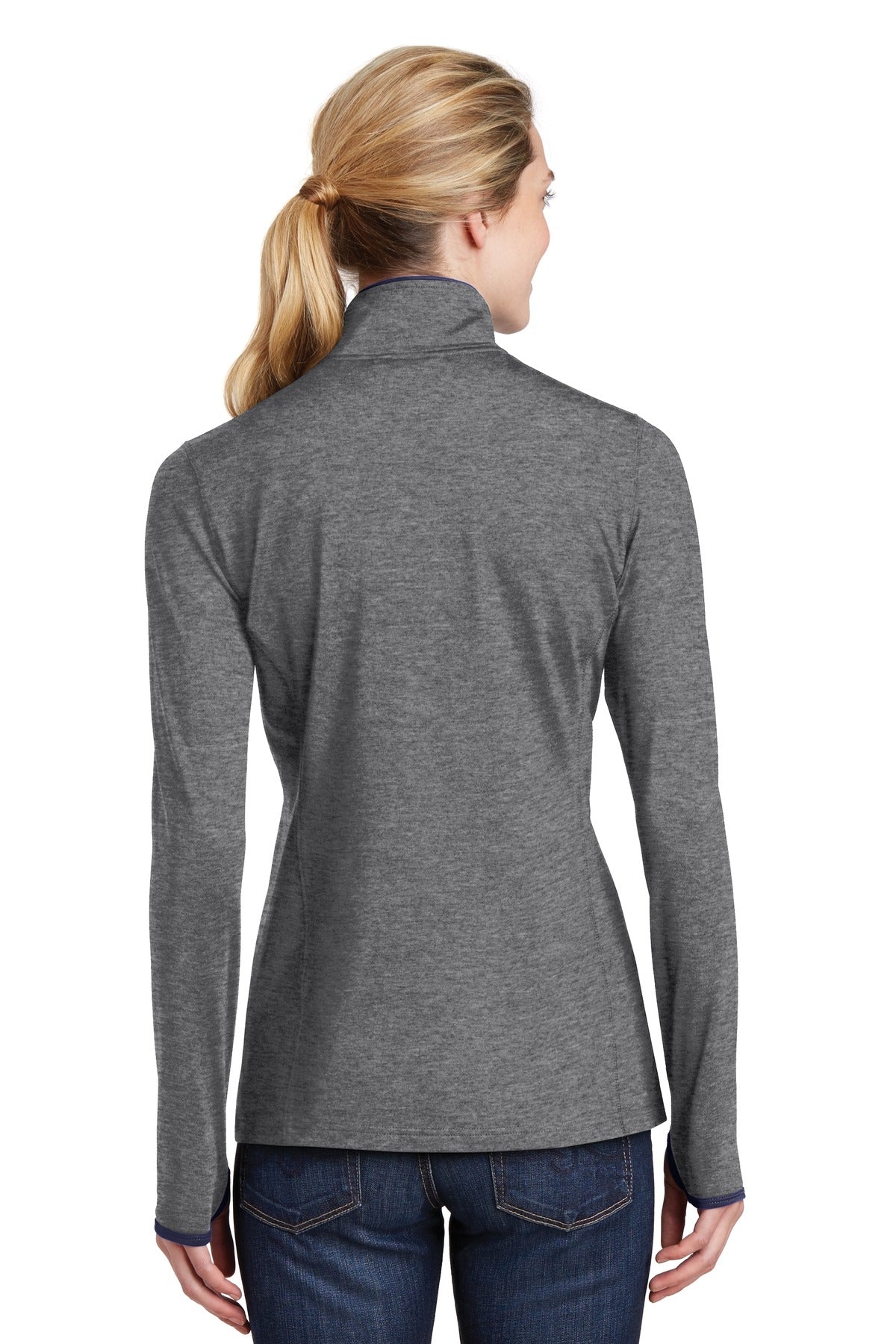 CGH/True Navy Sport-Tek Women's Sport-Wick Stretch Contrast Full-Zip Jacket. LST853