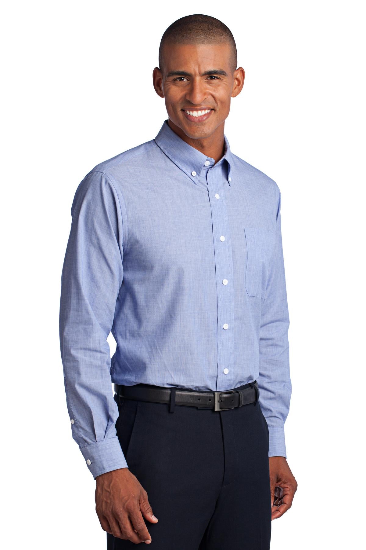 Chambray Blue Port Authority Crosshatch Easy Care Shirt. S640