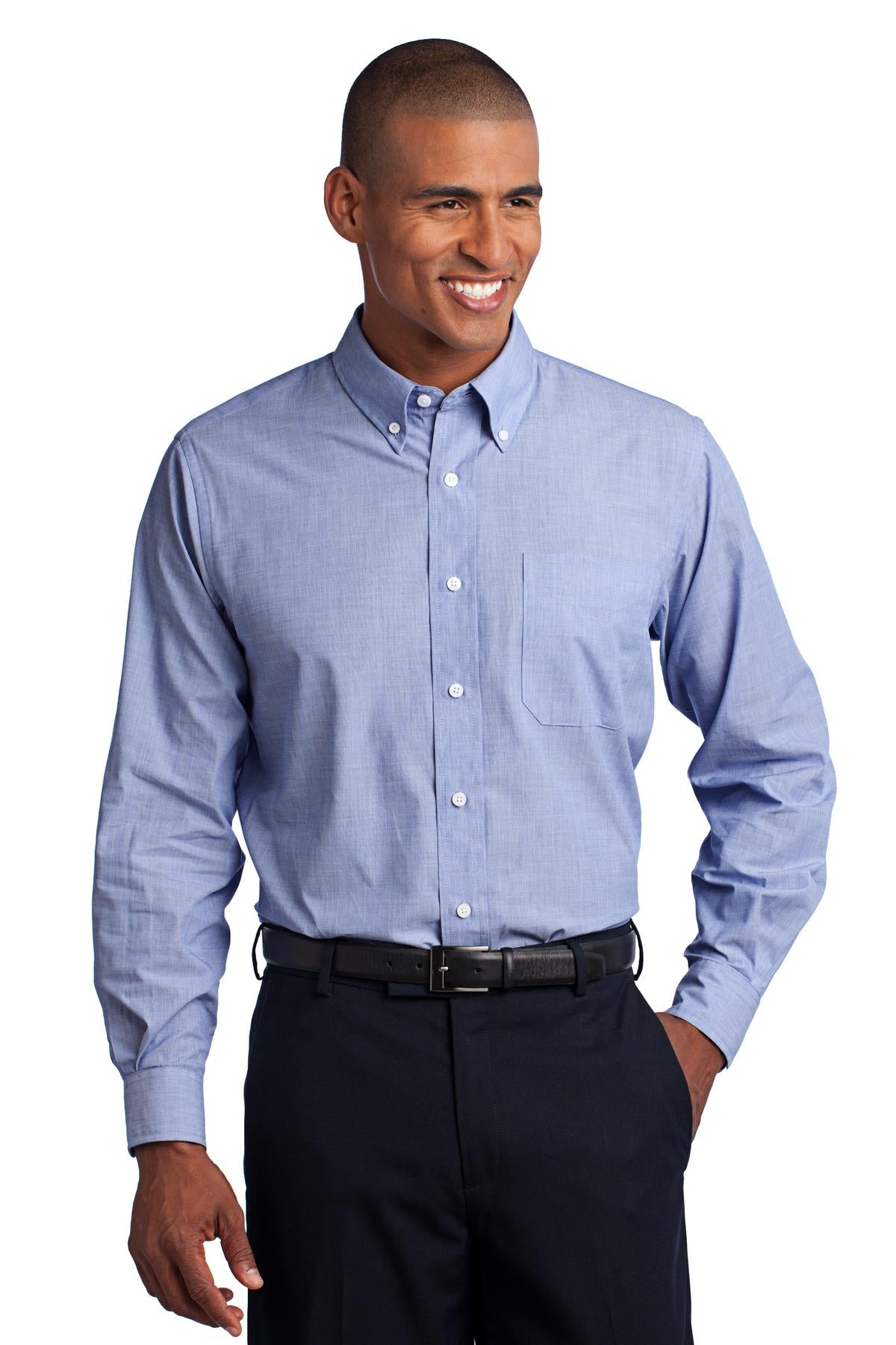 Chambray Blue Port Authority Crosshatch Easy Care Shirt. S640