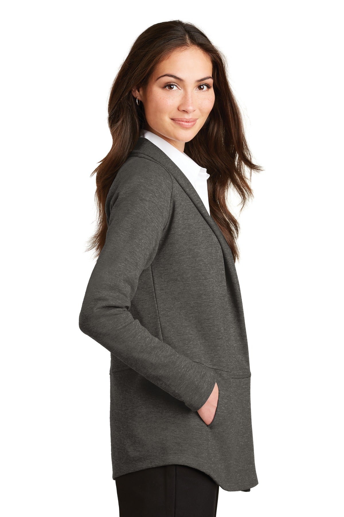 Char He/MH Gry Port Authority Women's Interlock Cardigan. L807
