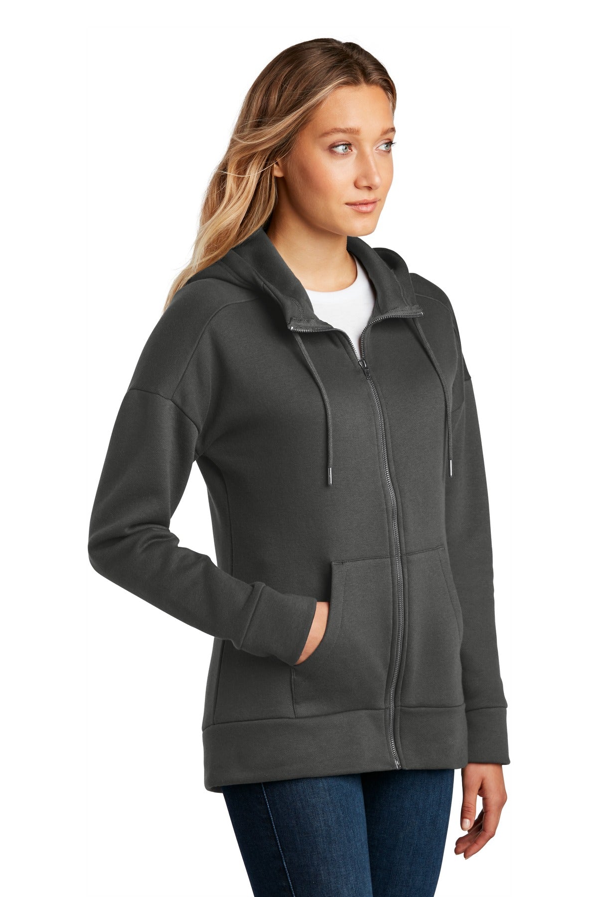 Charcoal District Women's Perfect Weight Fleece Drop Shoulder Full-Zip Hoodie DT1104