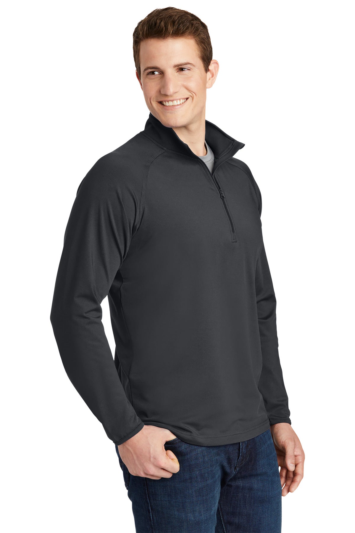 Charcoal Grey Sport-Tek Sport-Wick Stretch 1/4-Zip Pullover. ST850