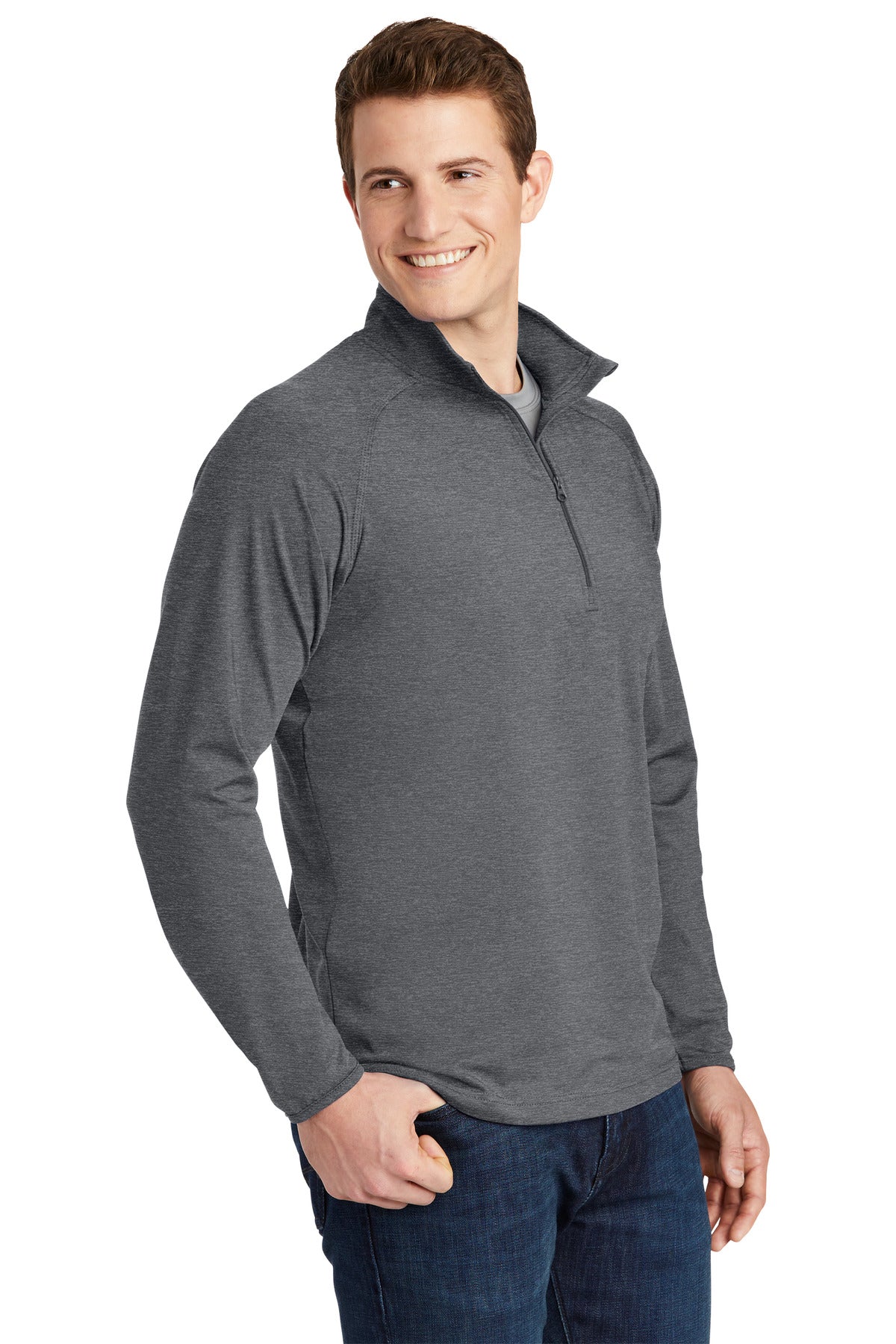 Charcoal Gy He Sport-Tek Sport-Wick Stretch 1/4-Zip Pullover. ST850