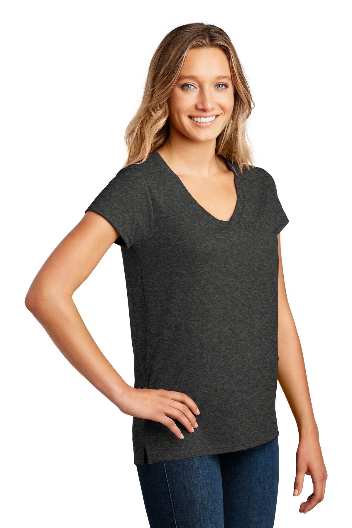 Charcoal Hthr District Women's Re-Tee V-Neck DT8001