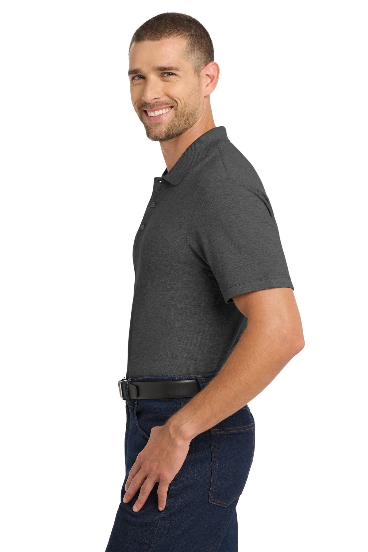 Charcoal Hthr Port Authority EZCotton Polo. K8000