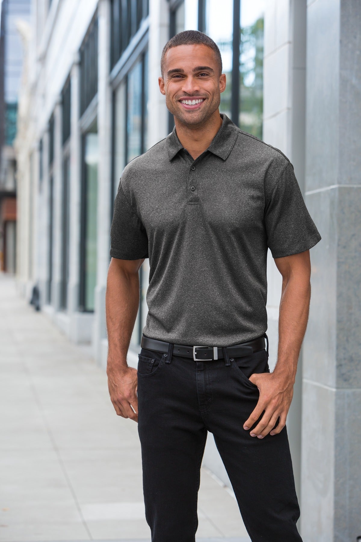 Charcoal Hthr Port Authority Trace Heather Polo. K576
