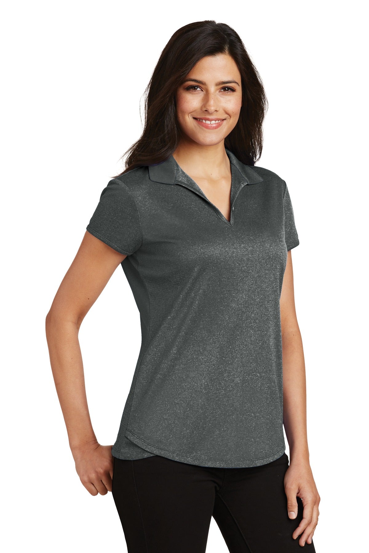 Charcoal Hthr Port Authority Women's Trace Heather Polo. L576