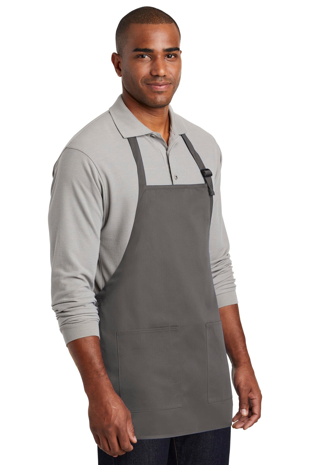Charcoal Port Authority Medium-Length Two-Pocket Bib Apron. A601
