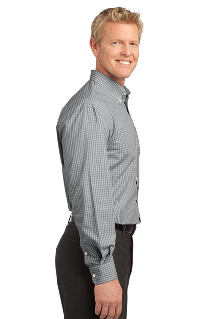 Charcoal Port Authority Plaid Pattern Easy Care Shirt. S639