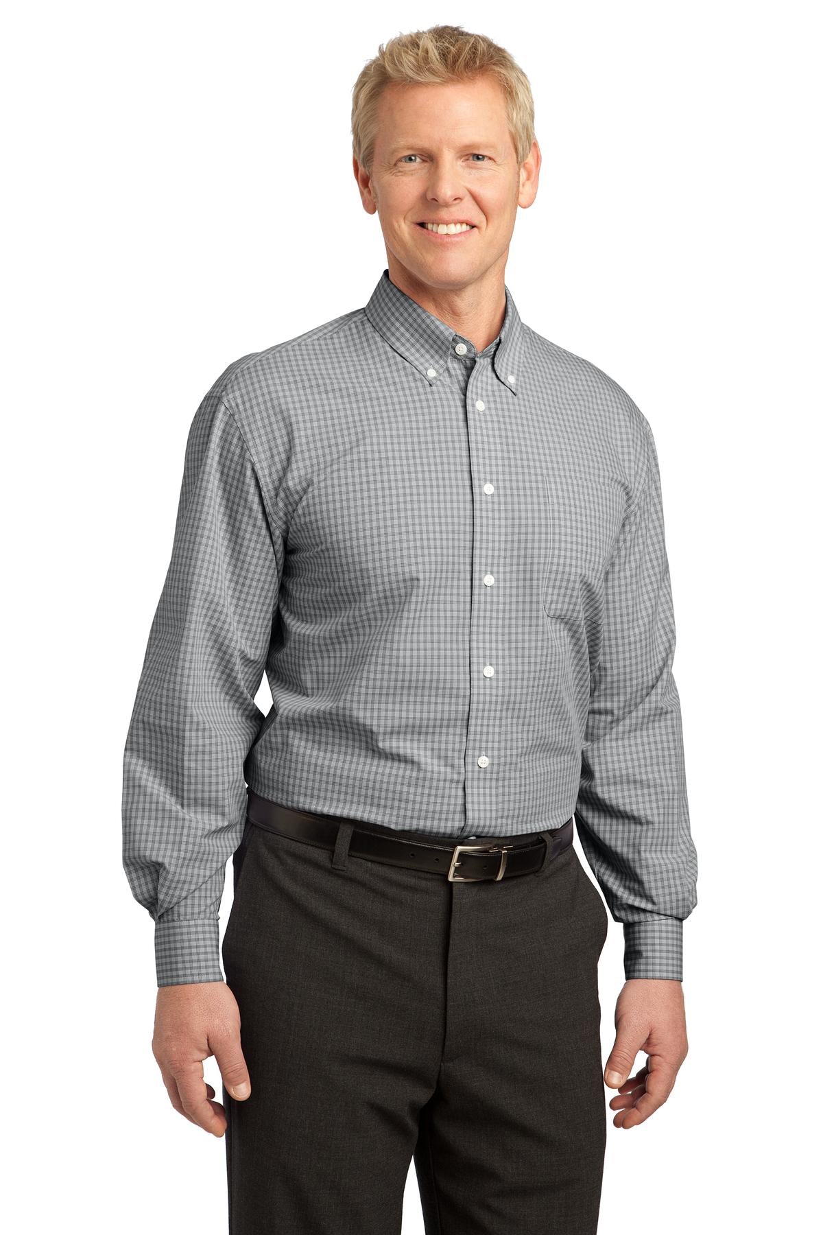 Charcoal Port Authority Plaid Pattern Easy Care Shirt. S639