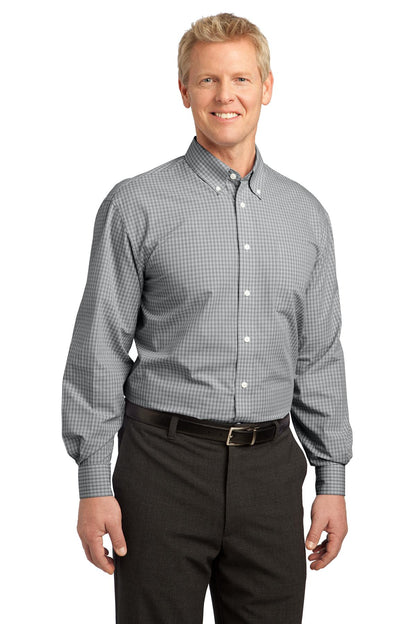 Charcoal Port Authority Plaid Pattern Easy Care Shirt. S639