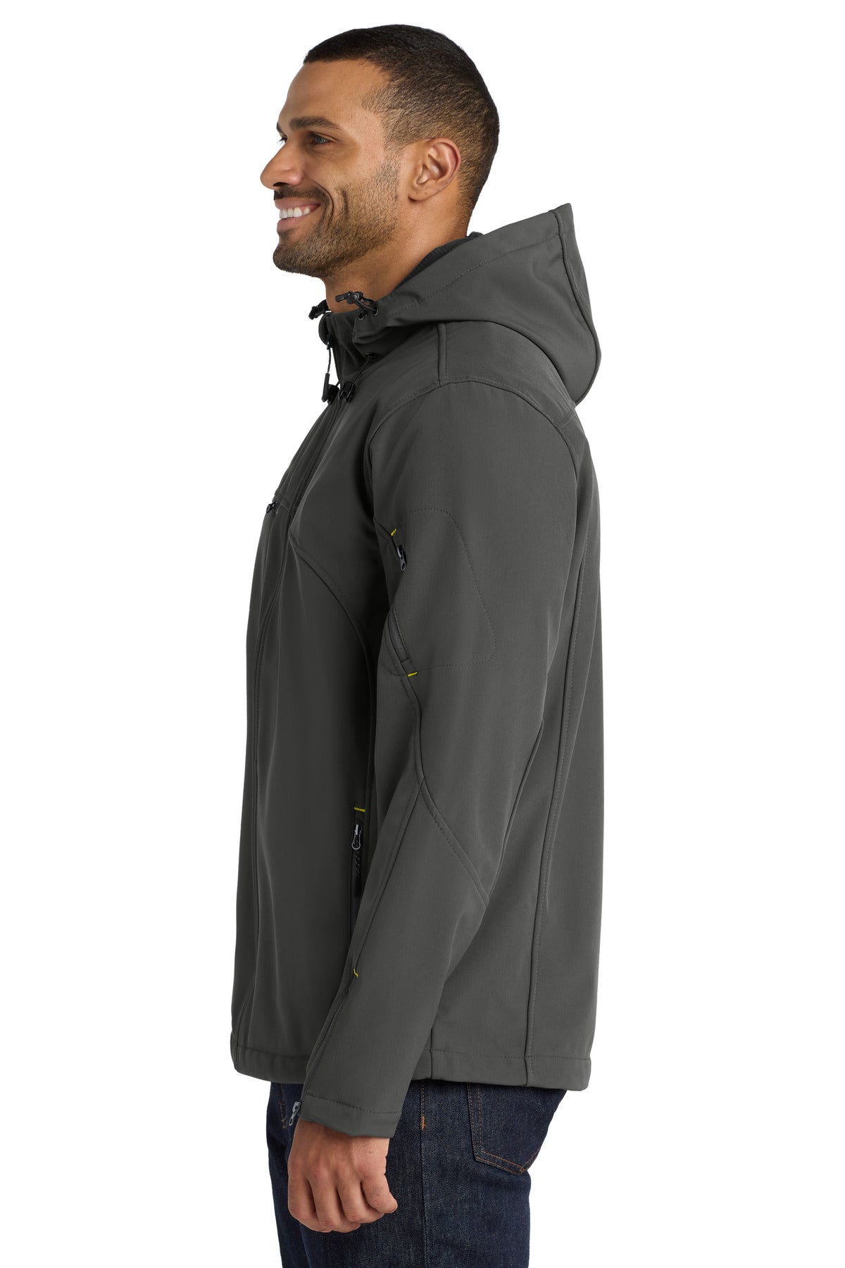 Charcoal Port Authority Textured Hooded Soft Shell Jacket. J706