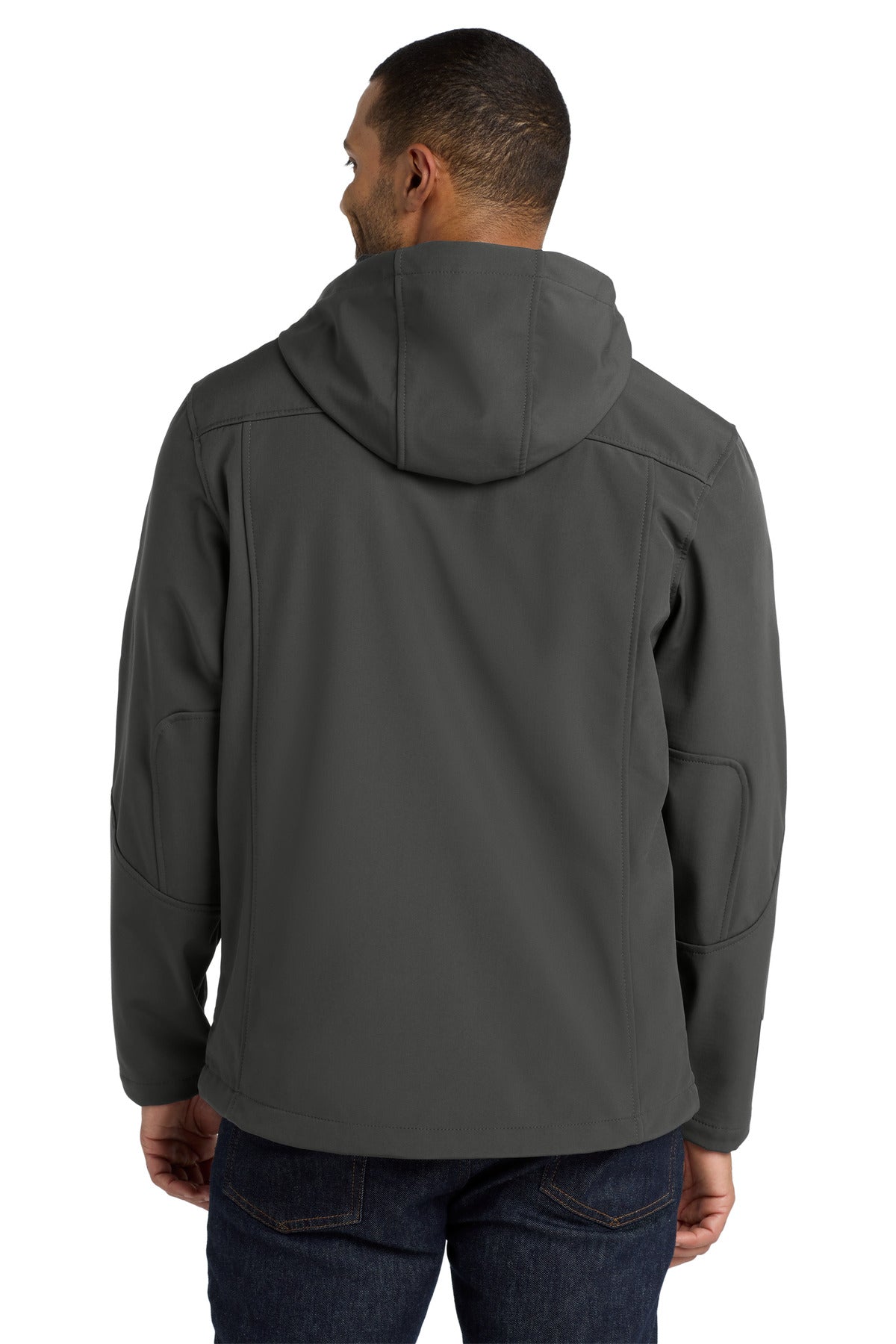 Charcoal Port Authority Textured Hooded Soft Shell Jacket. J706