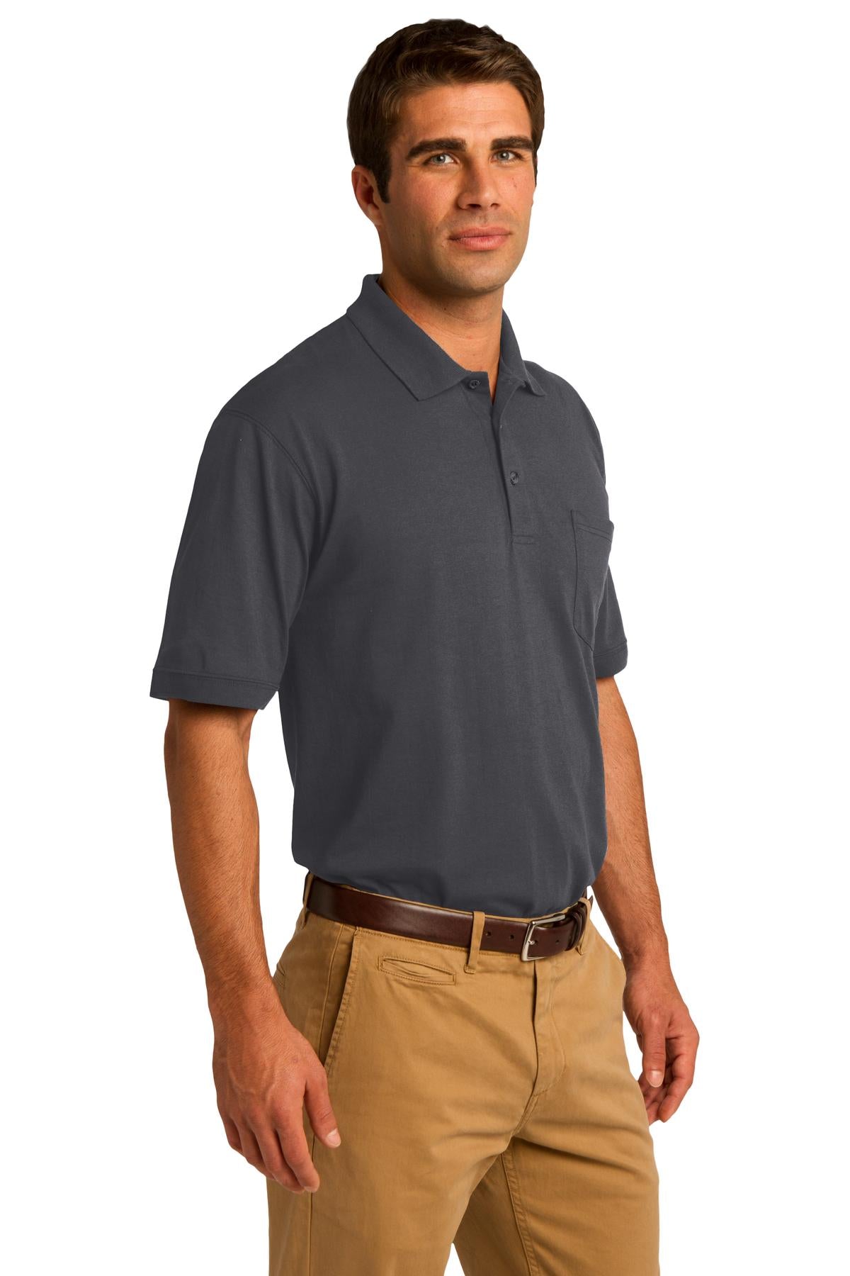 Charcoal Port & Company Core Blend Jersey Knit Pocket Polo. KP55P