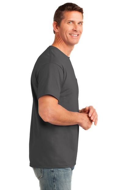 Charcoal Port & Company Core Cotton Pocket Tee. PC54P