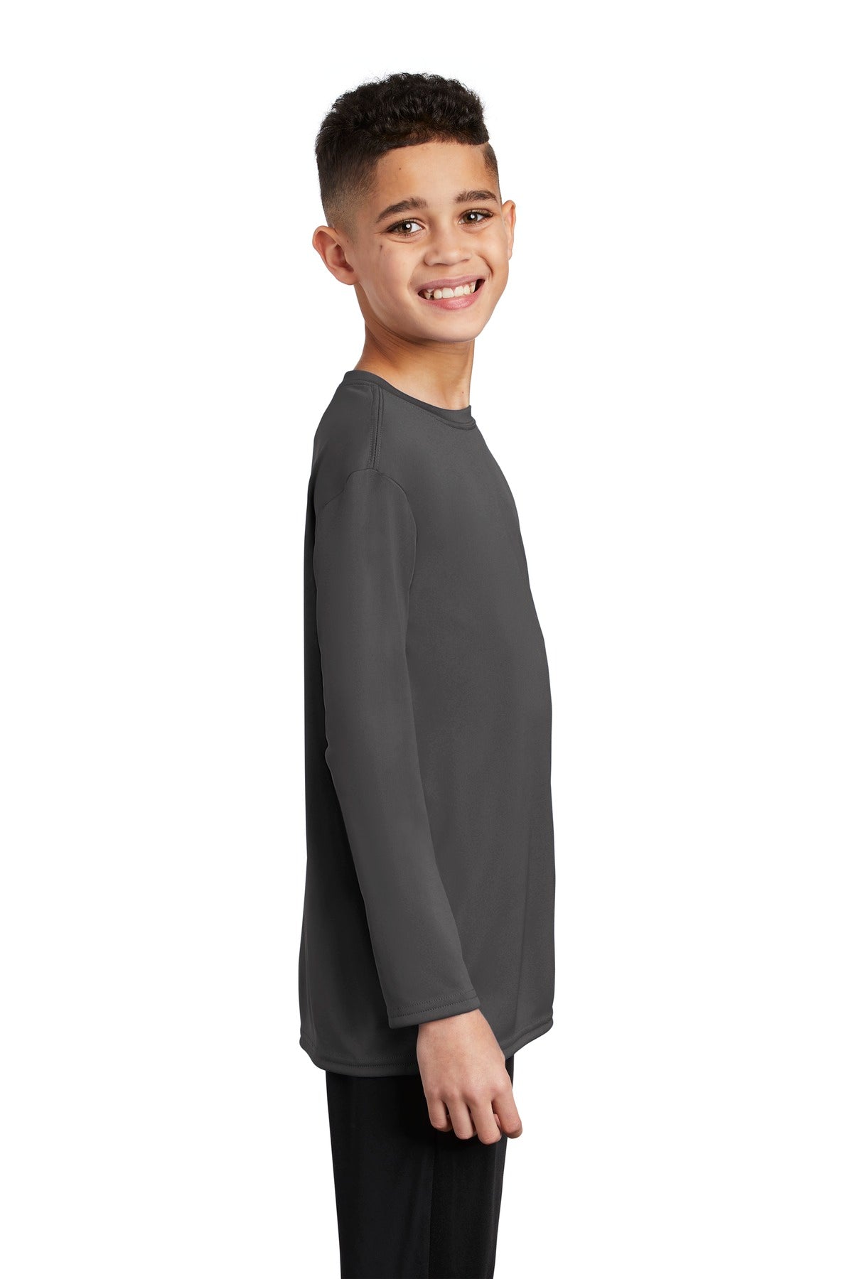 Charcoal Port & Company Youth Long Sleeve Performance Tee PC380YLS