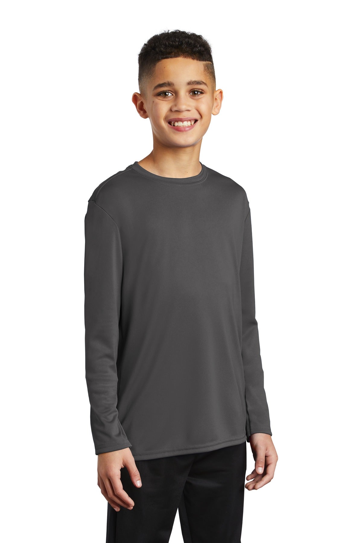 Charcoal Port & Company Youth Long Sleeve Performance Tee PC380YLS
