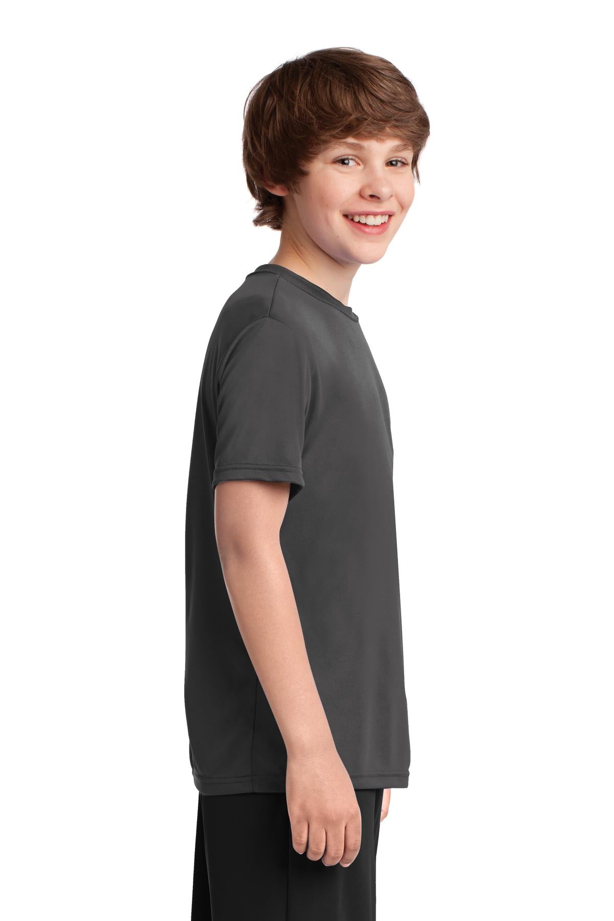 Charcoal Port & Company Youth Performance Tee. PC380Y